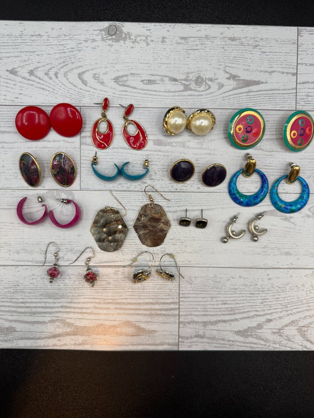 Vintage 80s 90s Statement Earrings Lot Chunky Colorful Enamel Geometric Pierced